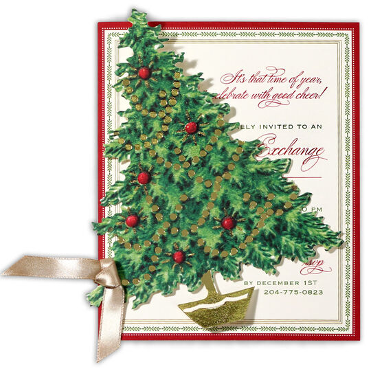 Christmas Tree with Garland Die-cut Invitations
